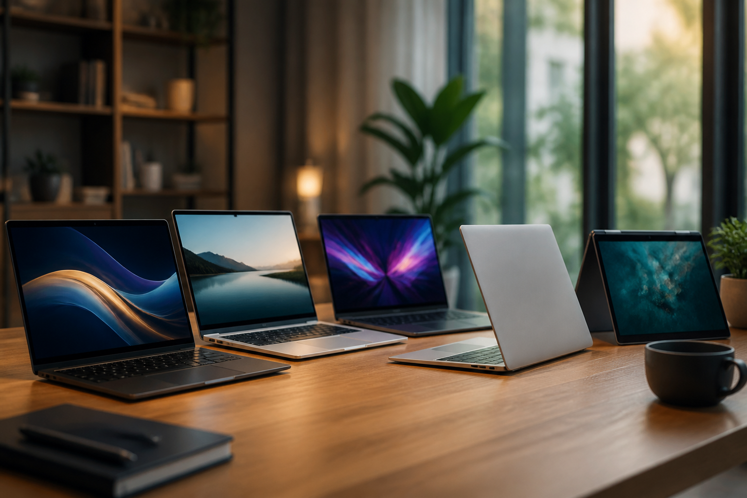 A modern 2026 laptop displaying vibrant colors on an OLED screen with a sleek thin-and-light design.